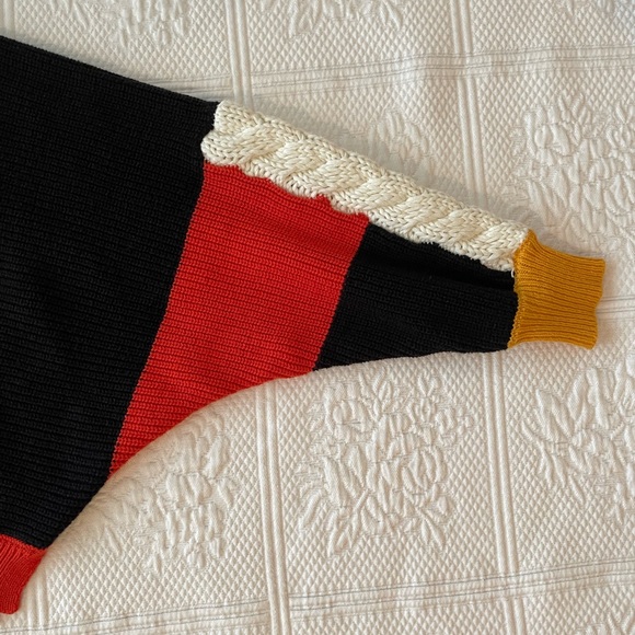 Sincerely Jules ColorBlock Cropped Sweater Black Yellow Orange Cream Small - Picture 7 of 12